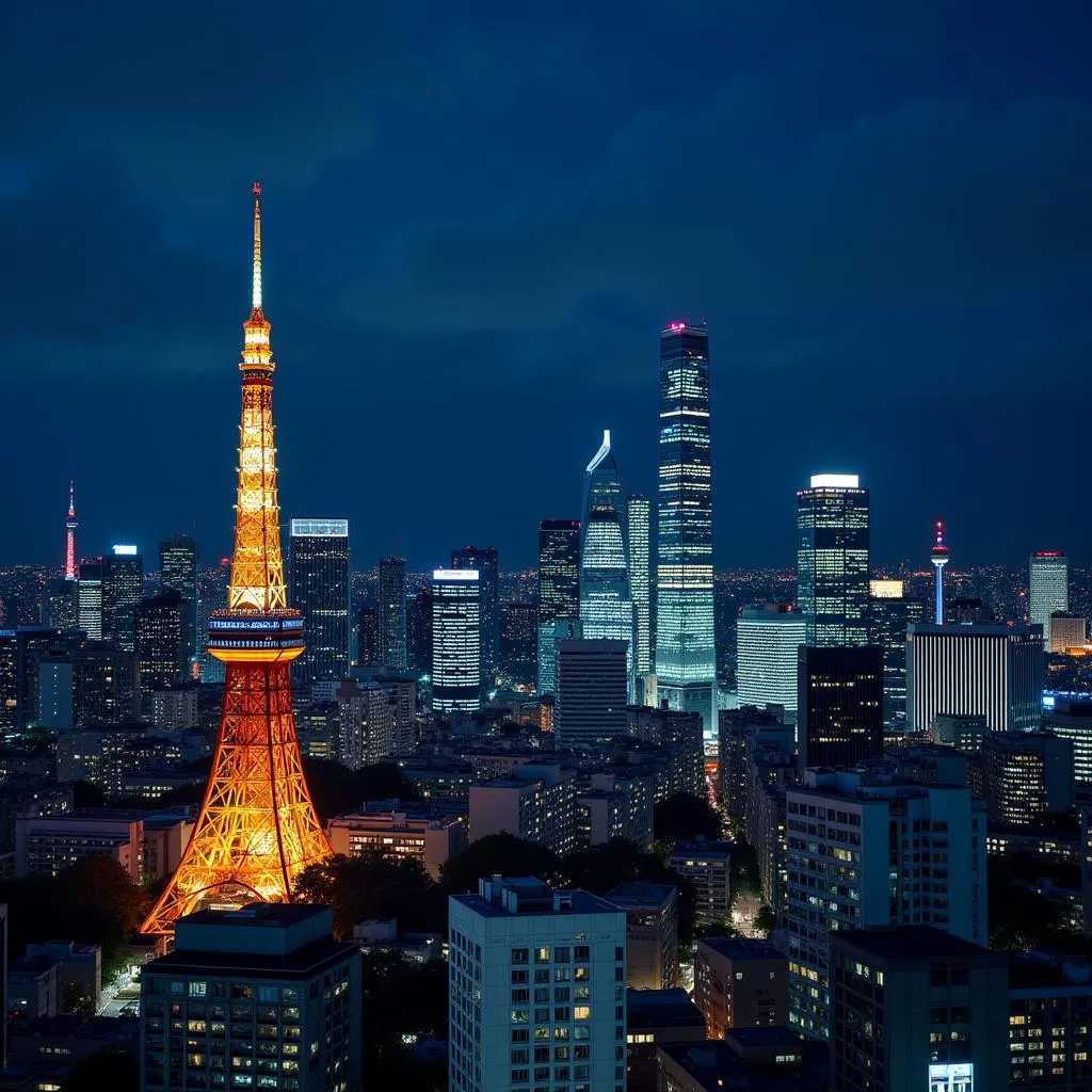 Tokyo skyline illuminated at night