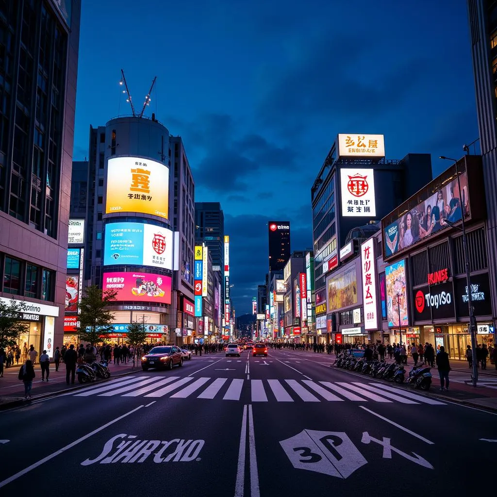 Tokyo Skyline at Dusk with Shibuya Crossing