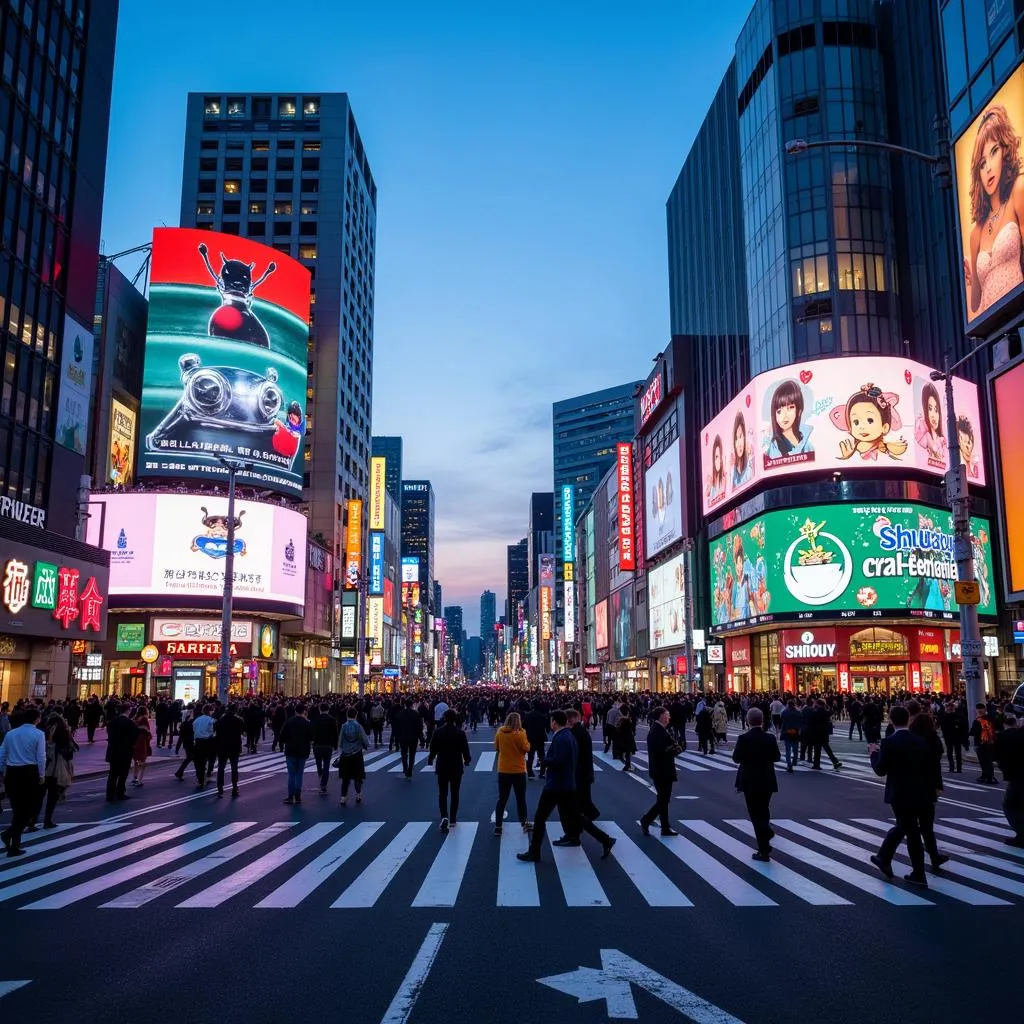 Tokyo Skyline Shibuya Crossing at Twilight