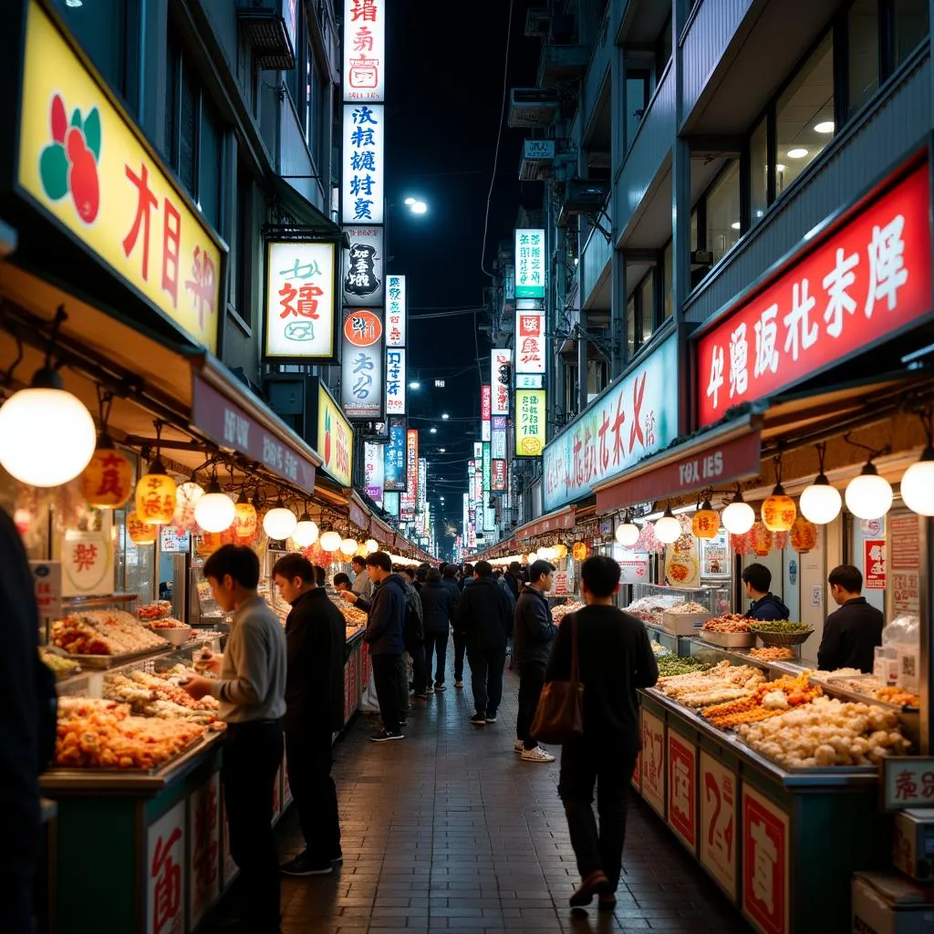 Tokyo street food market at night