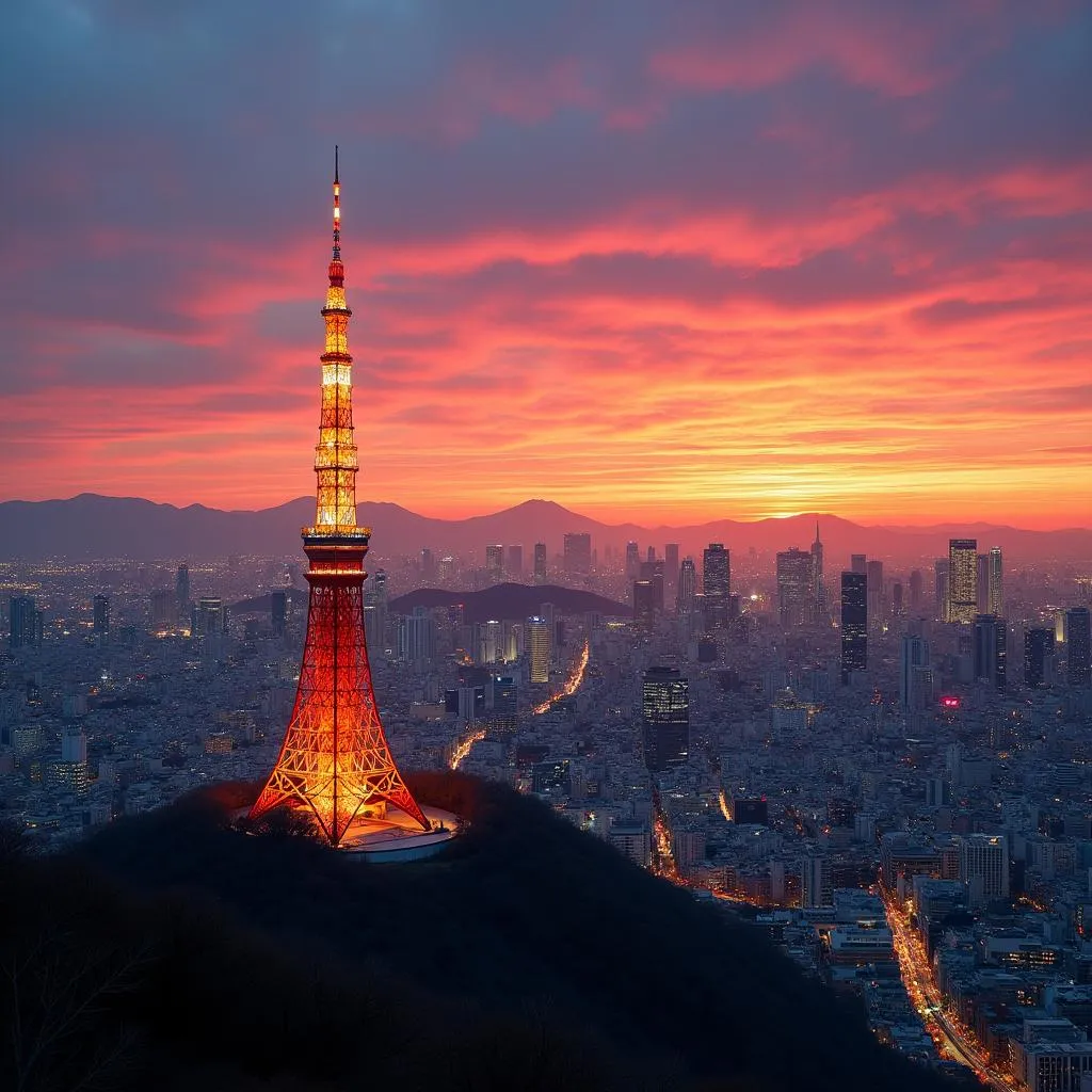 Tokyo Tower and cityscape at sunset