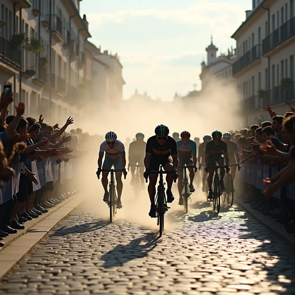  Riders tackling the cobblestones during Stage 9 of the 2018 Tour de France