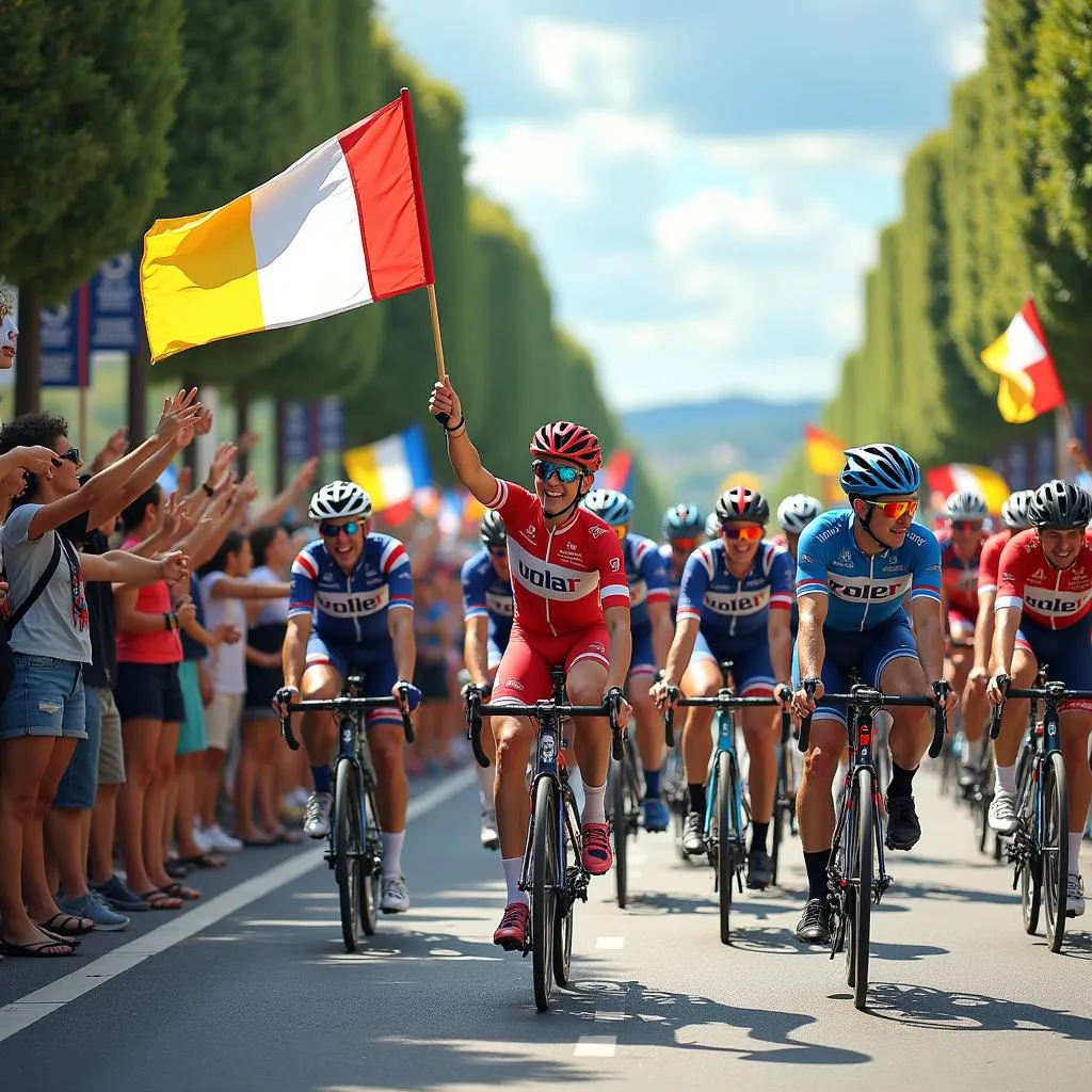  Fans dressed up and cheering for the riders during the 2018 Tour de France 