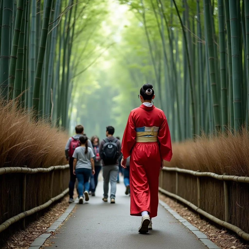 Tour Guide Leading Group in Japan