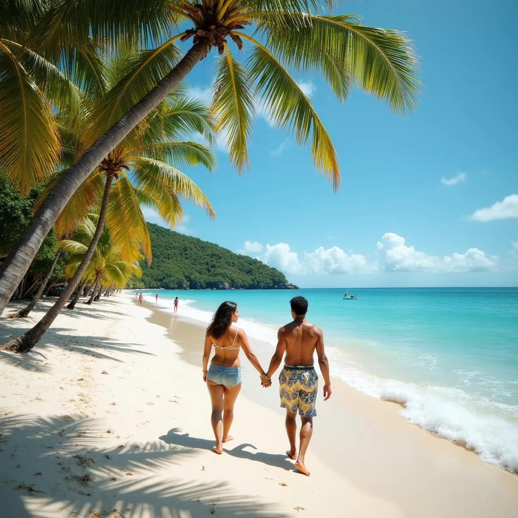 Couple relaxing on a pristine beach in Trinidad and Tobago