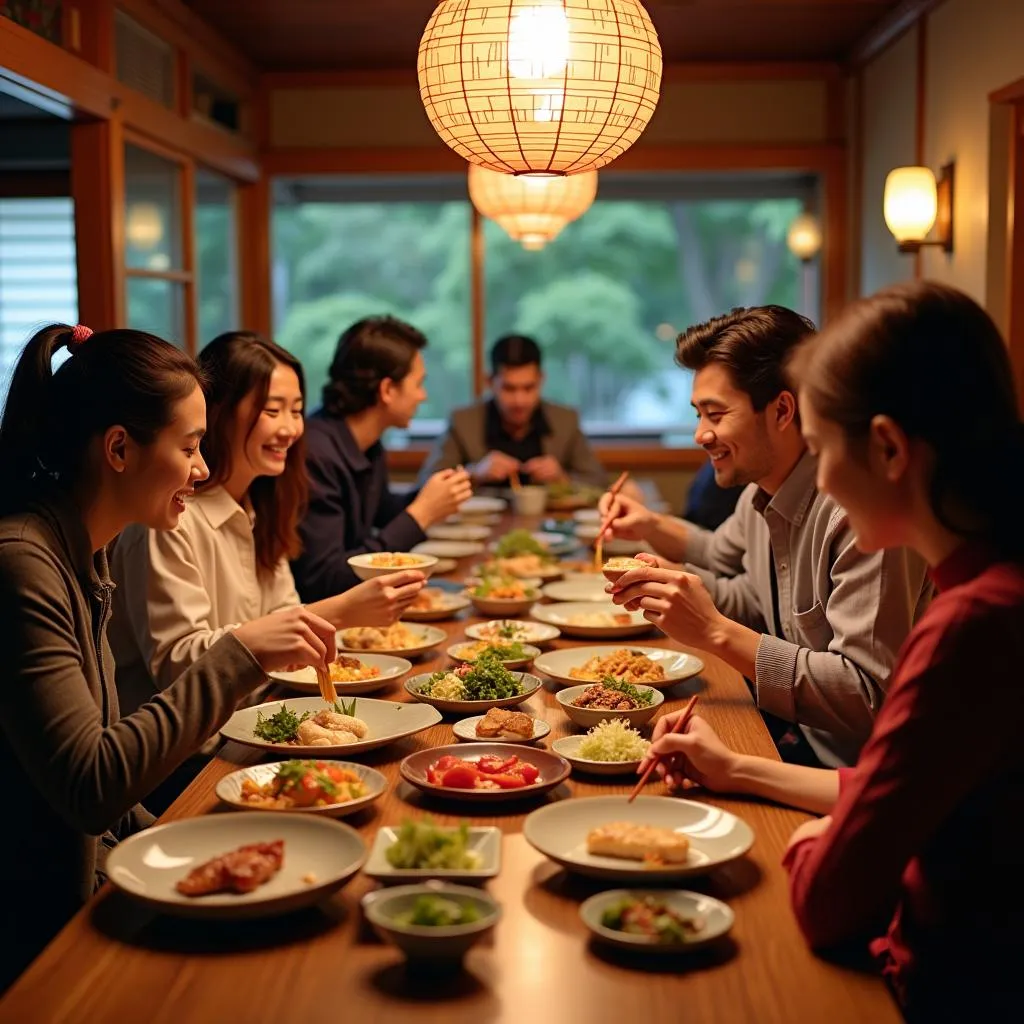 Tourists Trying Japanese Cuisine