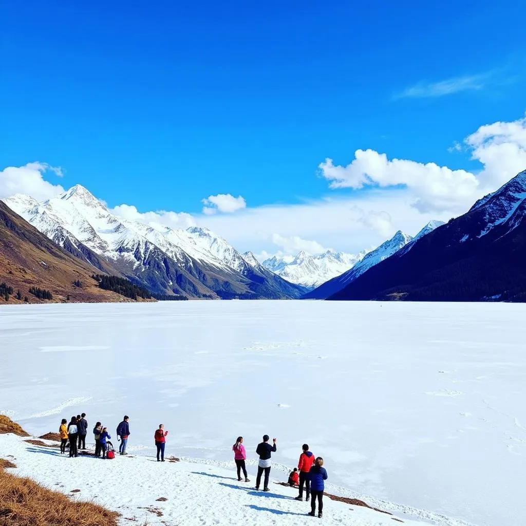 Frozen Tsomgo Lake in winter