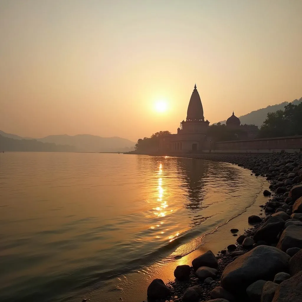 Ujjain temple ghat at sunset