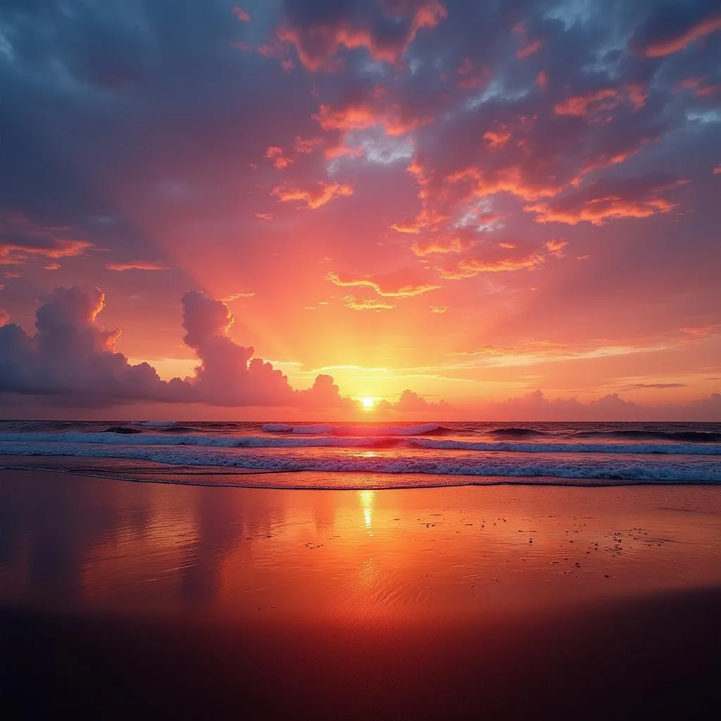 Sunset over Velankanni Beach, India