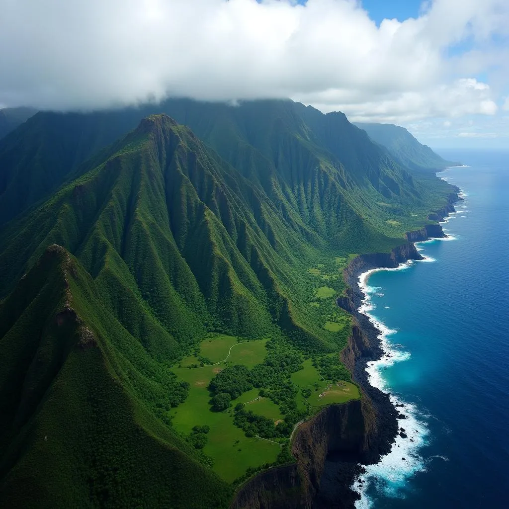 Aerial view of the West Maui Mountains from a helicopter