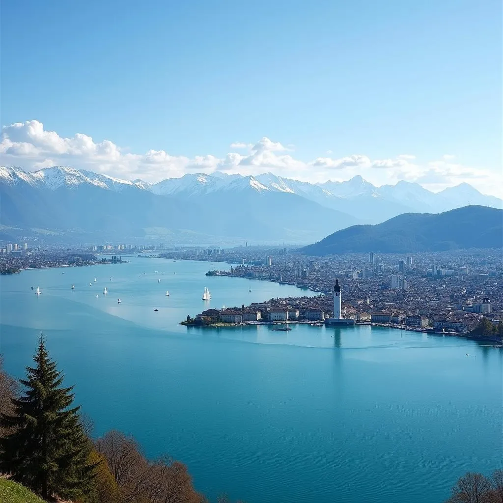 Zurich lake and city view