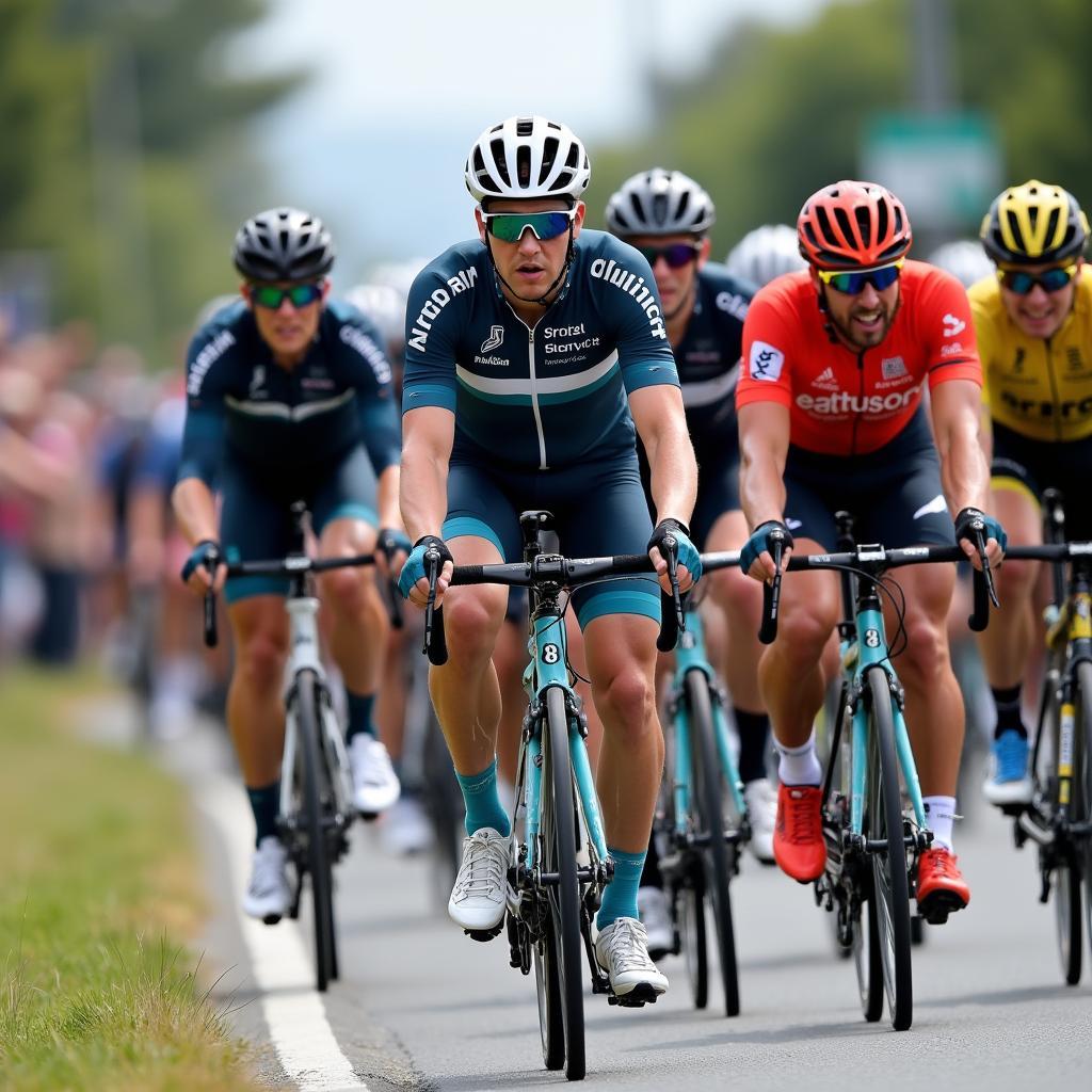 The peloton navigating a flat stage during the 1997 Tour de France.