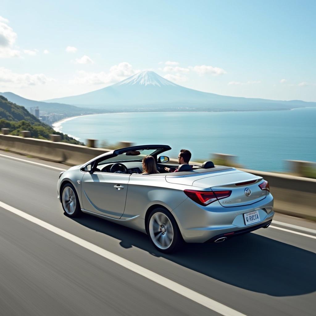 2017 Buick Cascada Sport Touring driving along the scenic Japanese coast with the top down.