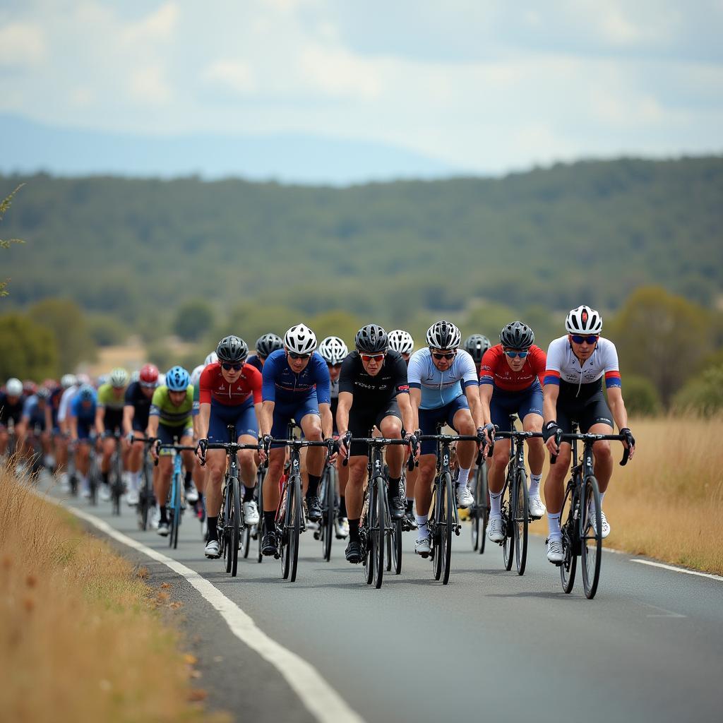 Peloton Battling Crosswinds in Nîmes