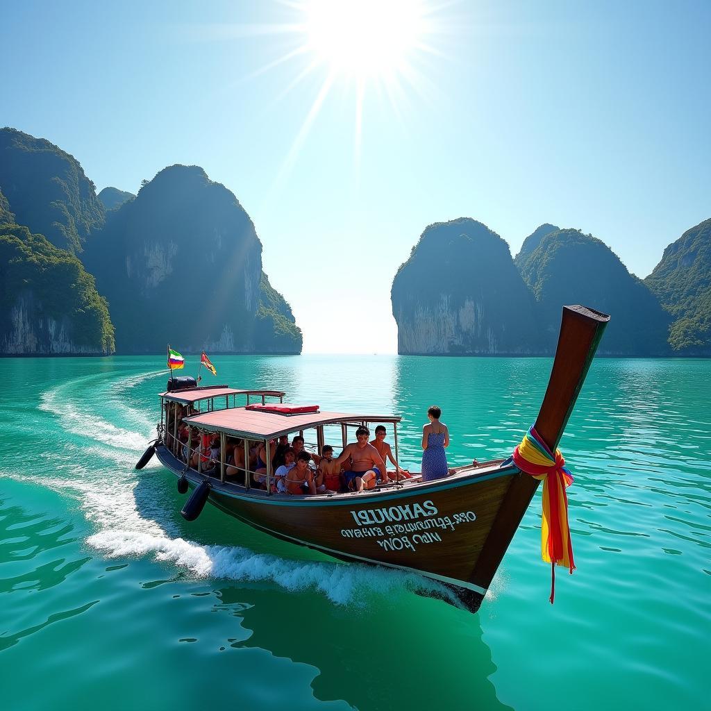 Longtail boat cruising to the four islands in Ao Nang