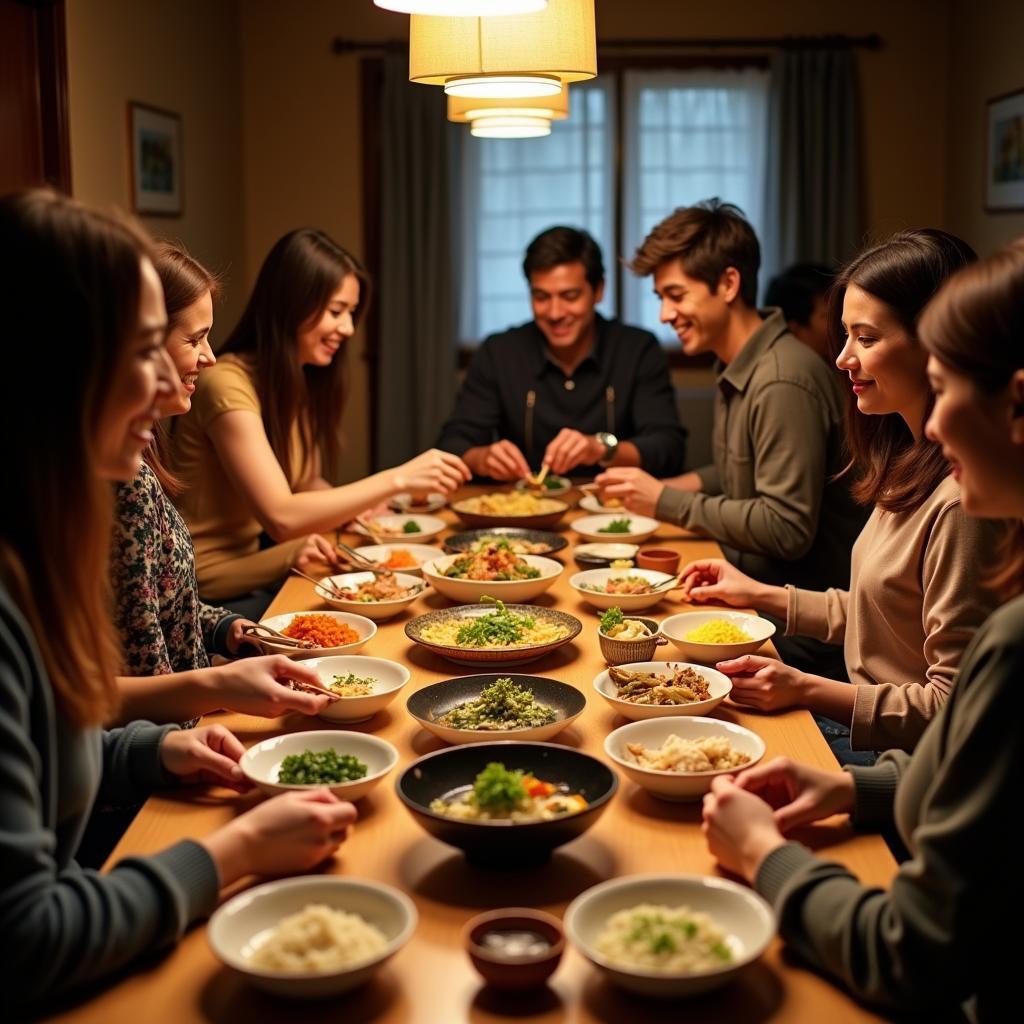 Enjoying a Shared Meal in a Traditional Japanese Setting After an Aachi Samayal Cooking Class