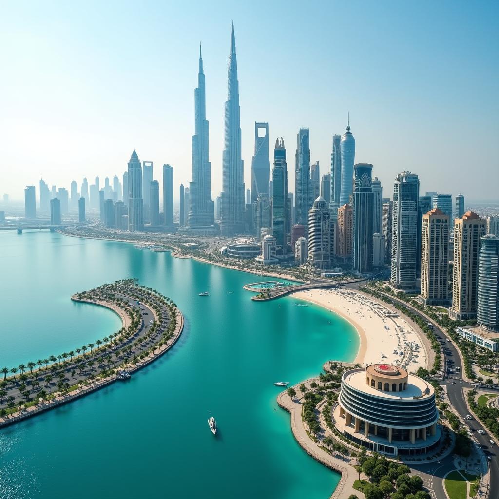 Panoramic view of the Abu Dhabi skyline from the Corniche