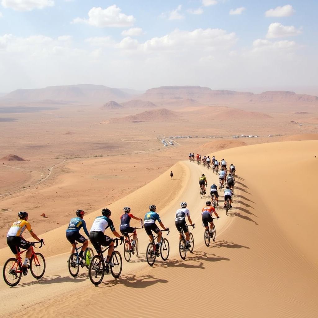 Cyclists climbing Jebel Hafeet during Stage 3 of the Abu Dhabi Tour 2018