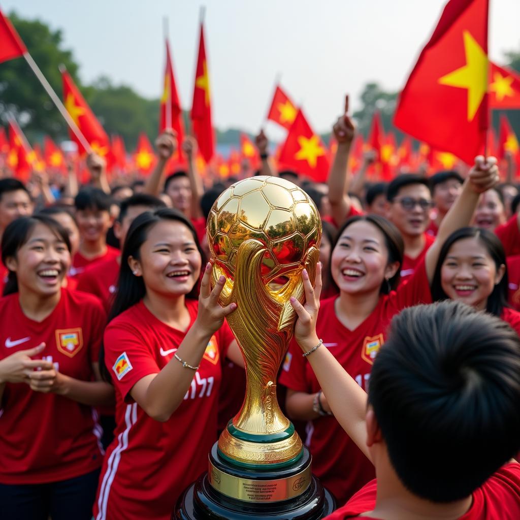 Fans gather around the AFC Asian Cup Trophy in Vietnam