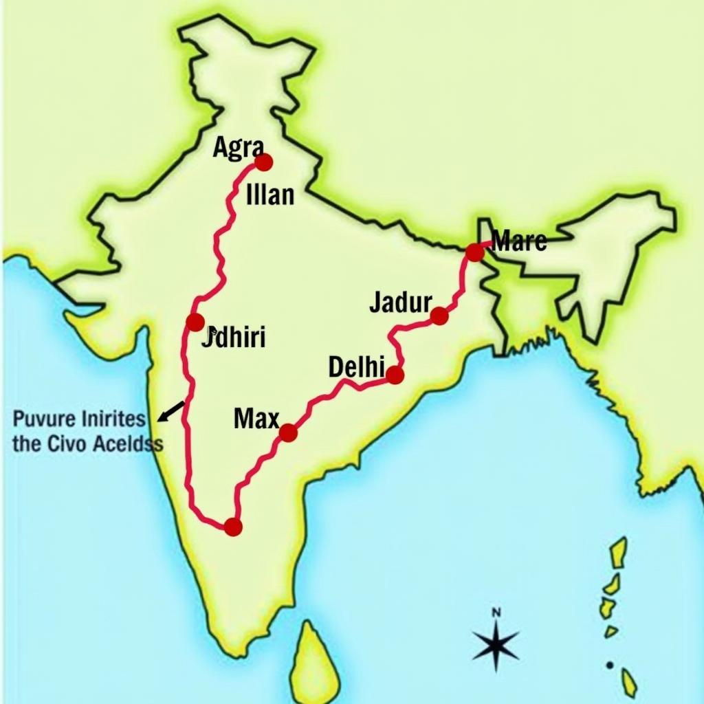 Golden Triangle Tour Map of Agra, Jaipur, and Delhi