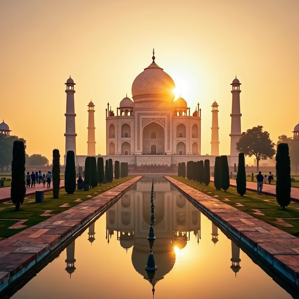 Sunrise view of the Taj Mahal during a one day trip from Delhi