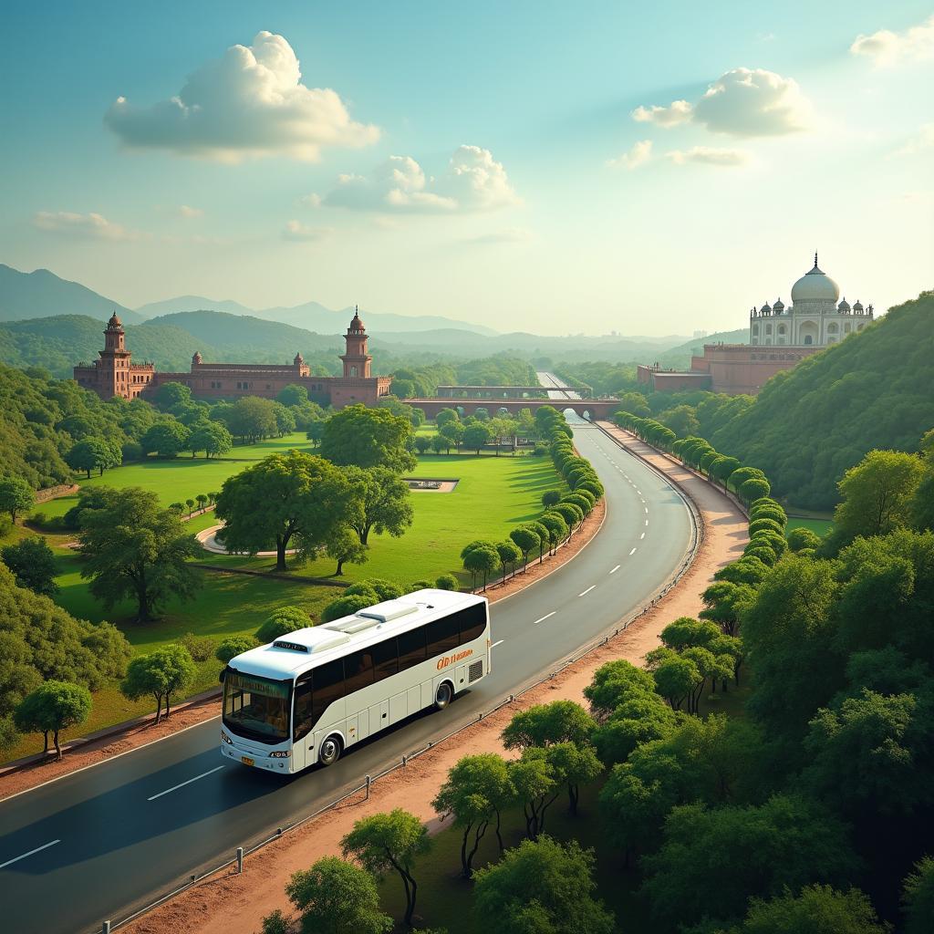 Scenic route of an Agra Mathura tour bus