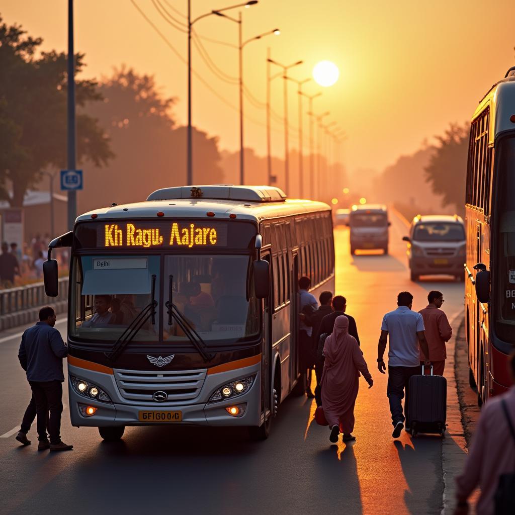 Tourist bus departing for Agra