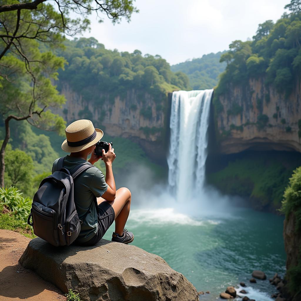 Tourist Enjoying View at Ahwa Waterfall