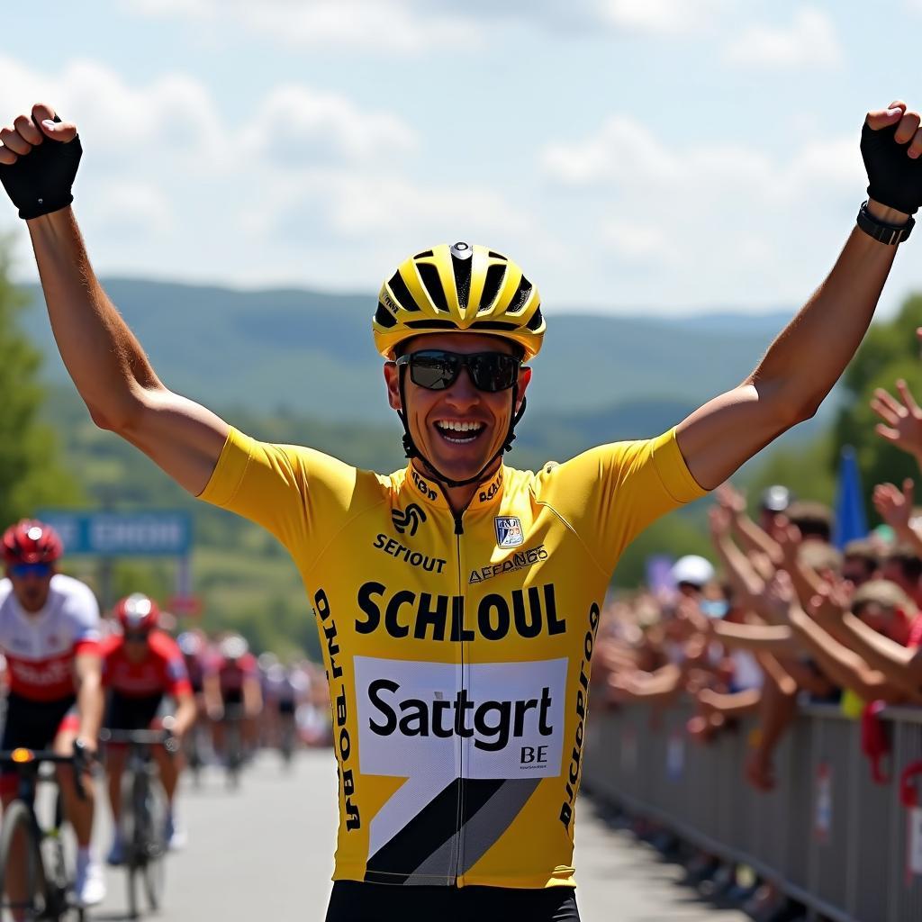 Andy Schleck wearing the yellow jersey in the 2010 Tour de France.