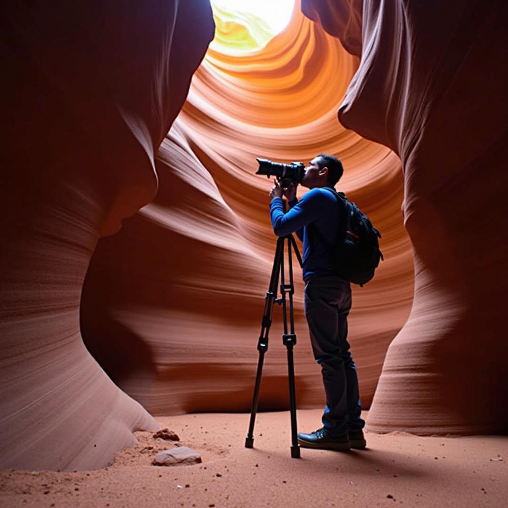 Photographer capturing Antelope Canyon's unique formations