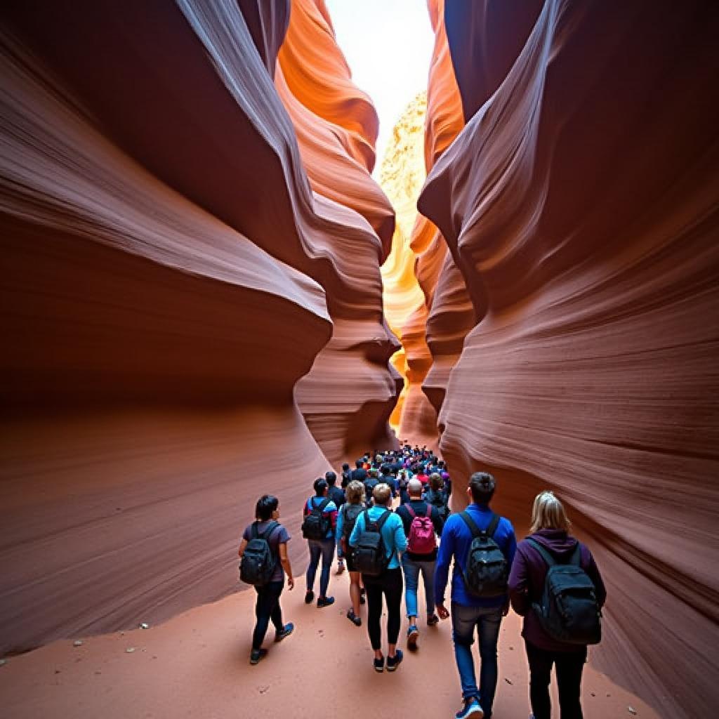 Group of tourists exploring Antelope Canyon