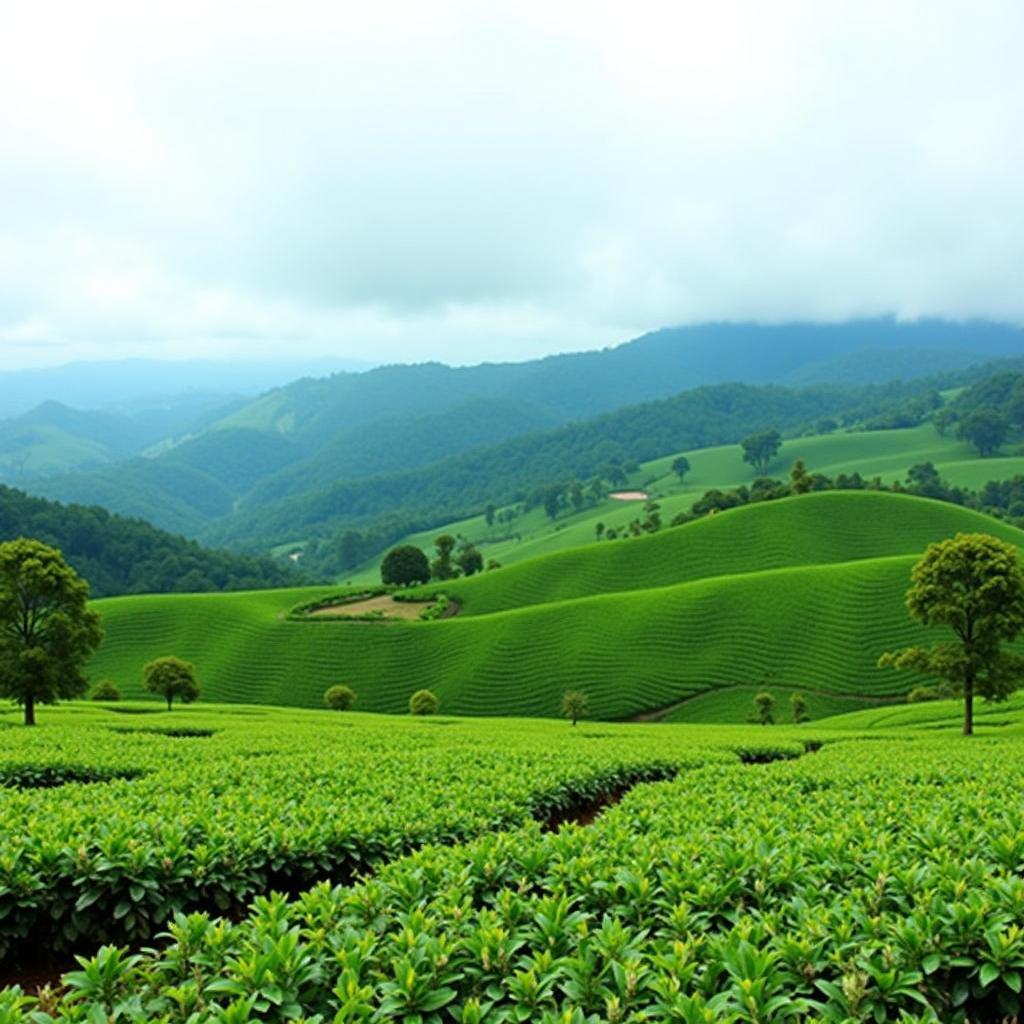 Scenic view of rolling hills and tea plantations in Assam and Meghalaya during a 7-night tour