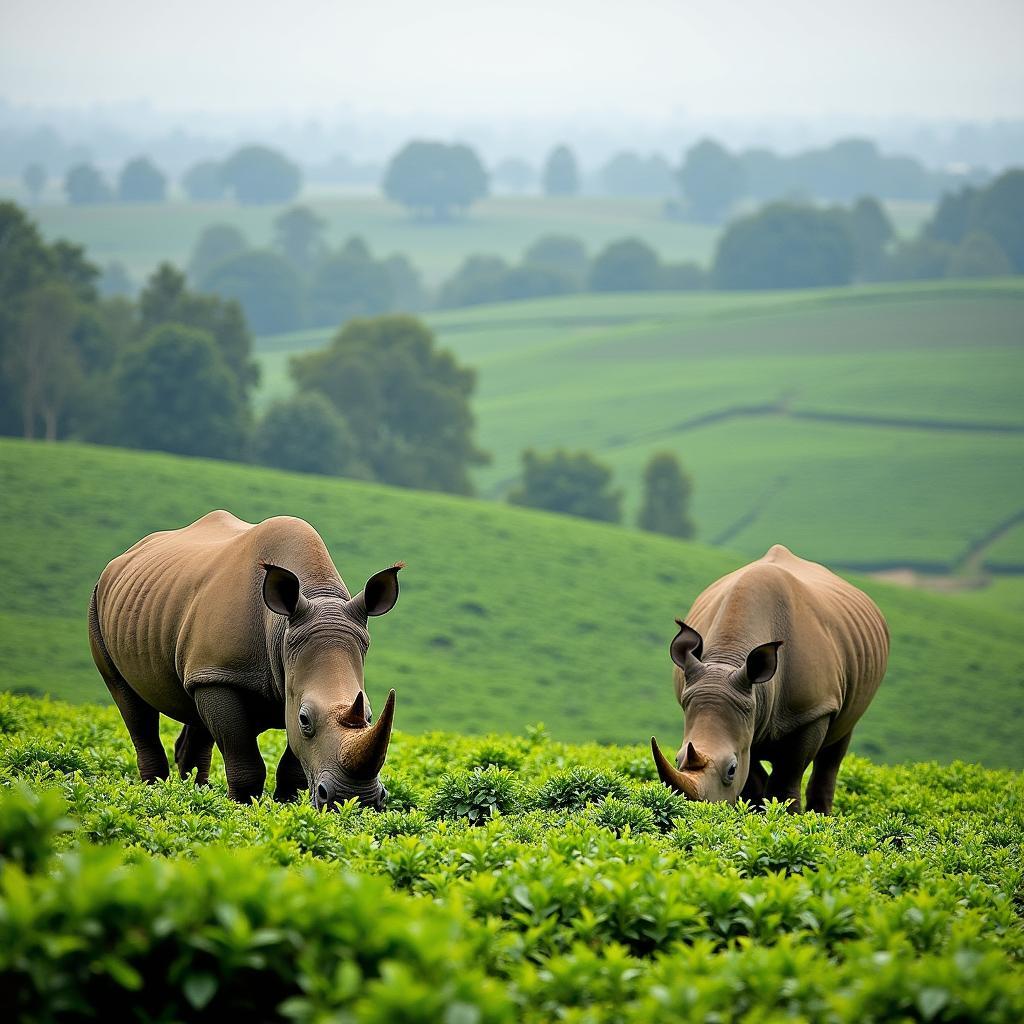 Assam tea plantations and a one-horned rhino in Kaziranga National Park