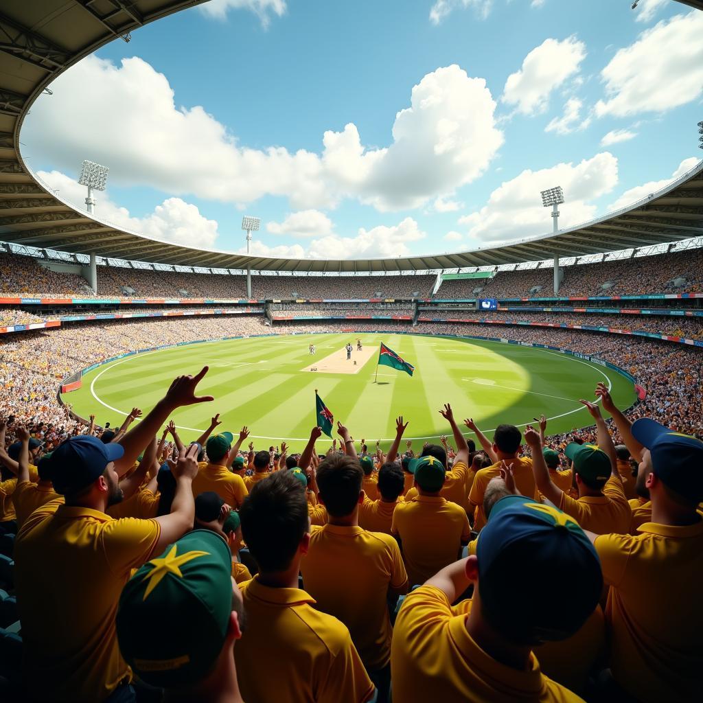 Australian cricket fans cheering in India during a match