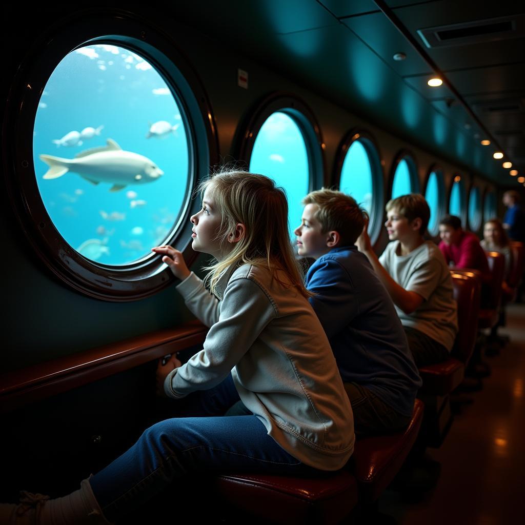 Family enjoying the underwater views from the Bali Odyssey Submarine