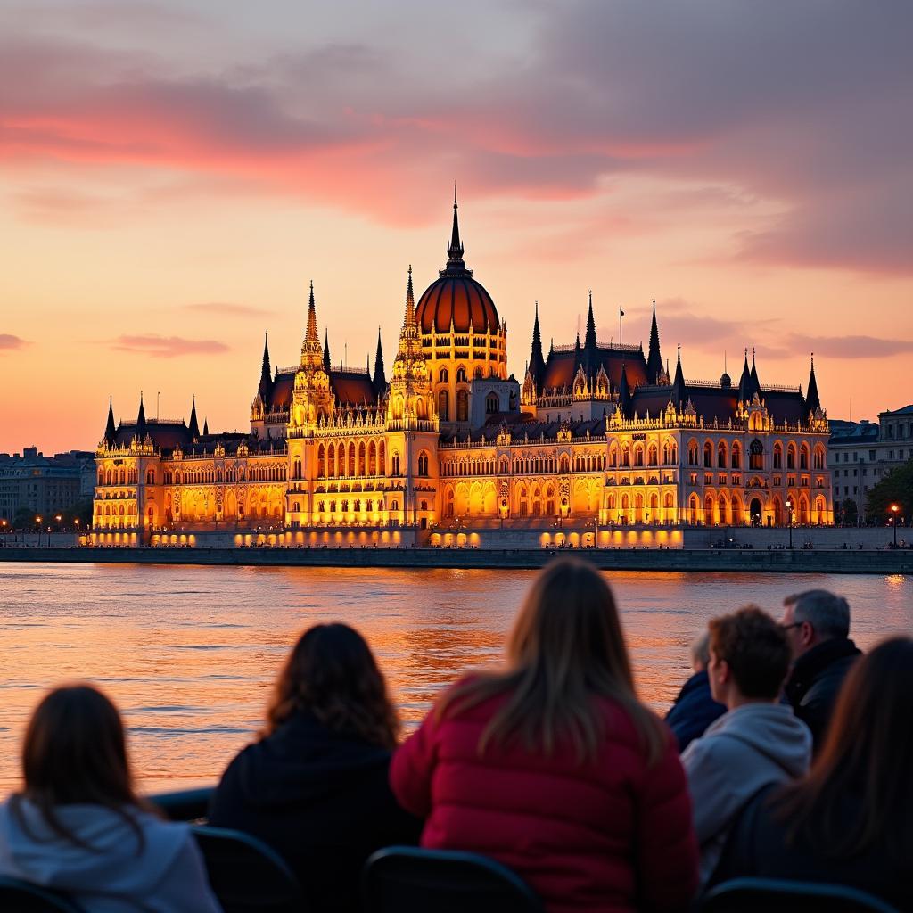 Budapest Parliament Building at sunset during a best of Hungary tour