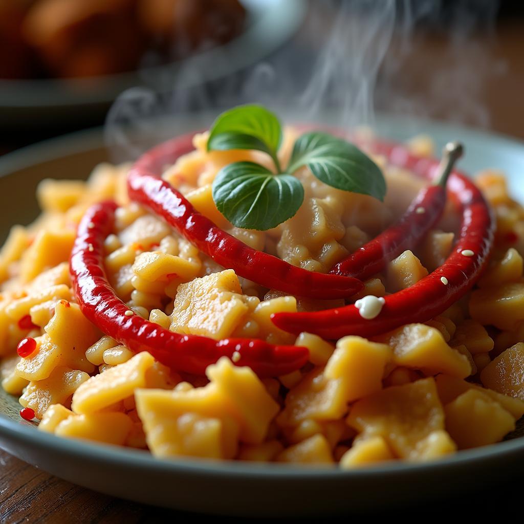 A plate of Ema Datshi, Bhutan's national dish