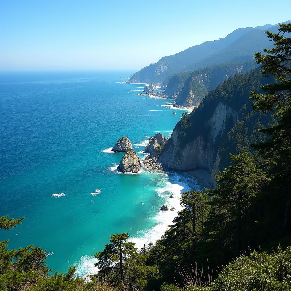 California Coastline with Redwood Forests and Ocean View