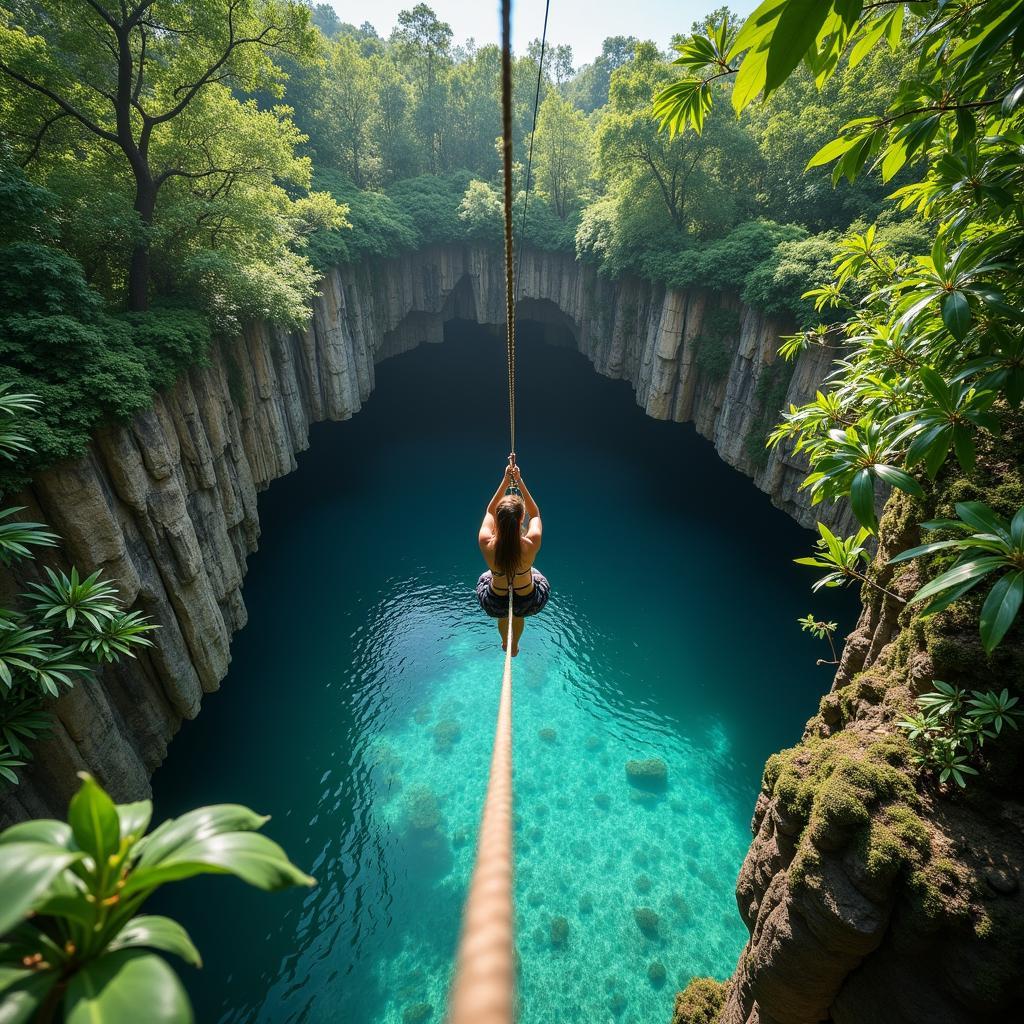 Ziplining over a Cenote in Riviera Maya