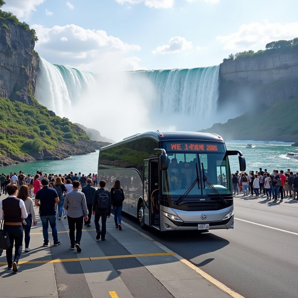 Chinese Tour Bus Arriving at Niagara Falls