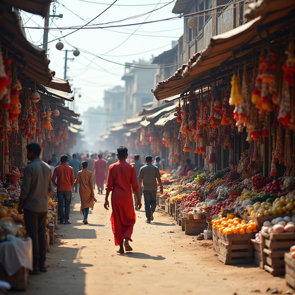 Local market in Chitrakoot selling religious artifacts and local produce.