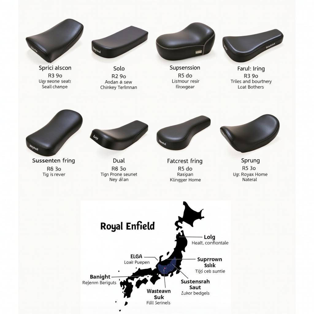 Different types of Royal Enfield touring seats displayed with information about their features