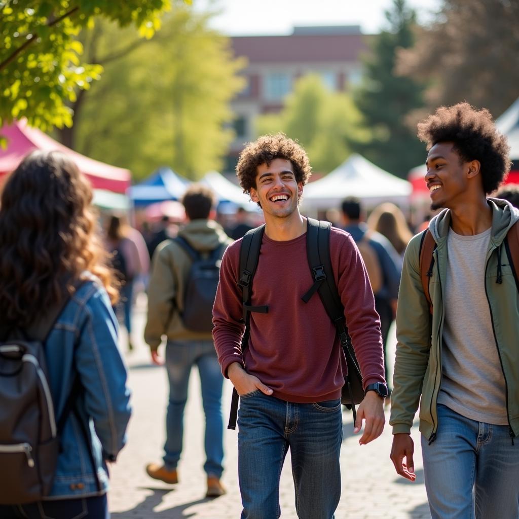 Students interacting during a campus tour