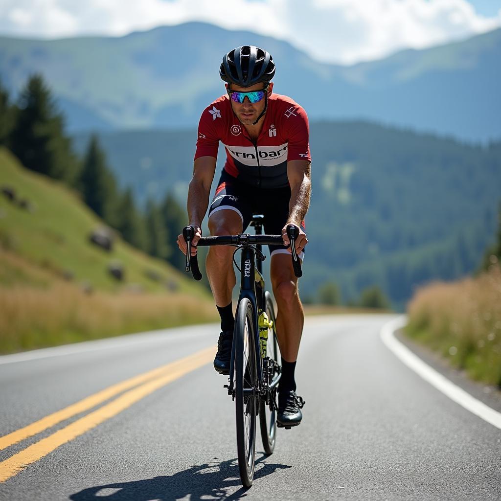 Cyclist Training for the Tour de France on a Scenic Road