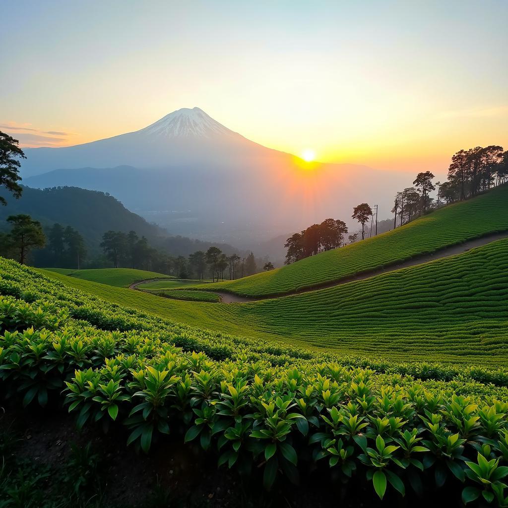 Darjeeling Tea Gardens with Sunrise over Kanchenjunga