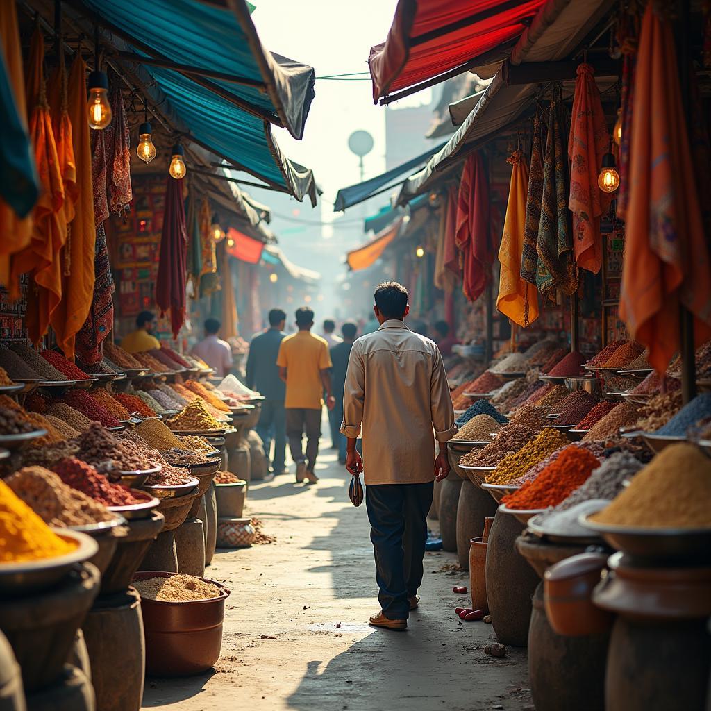 Busy street market in Delhi, India