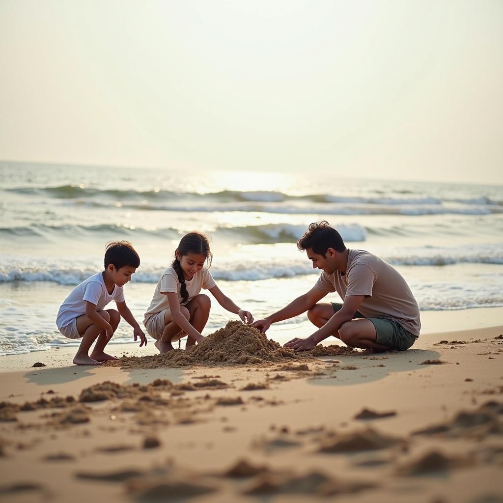 Families enjoying their vacation on Digha beach