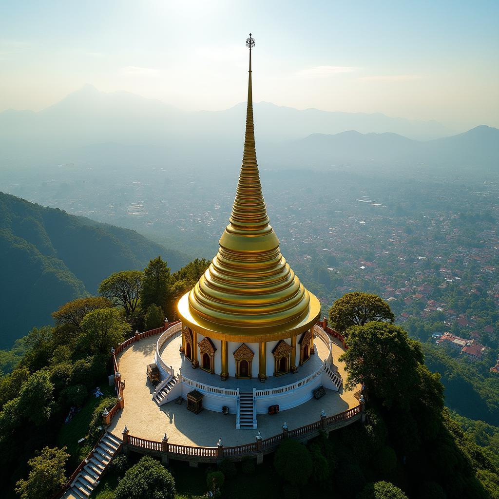 Panoramic view of Doi Suthep temple overlooking Chiang Mai