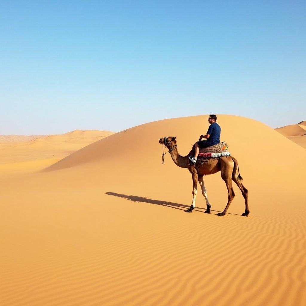 Enjoy a traditional camel riding experience amidst the stunning dunes of the Dubai desert