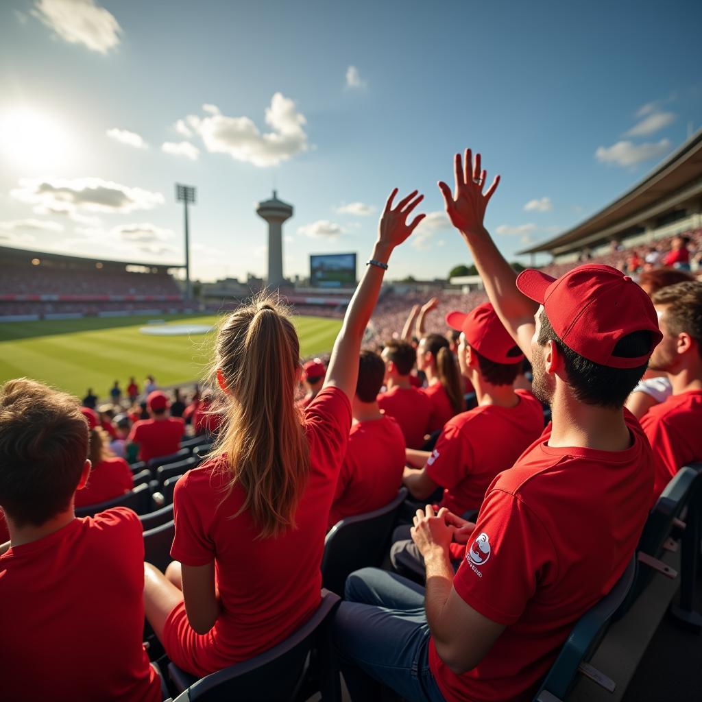 Dutch cricket fans enthusiastically cheering during a match between England and Netherlands in 2022